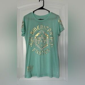 American Fighter Light Green Tee with Gold Details Size L